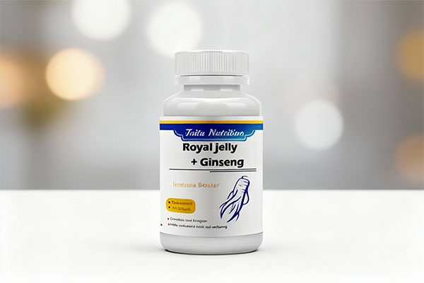 کپسول رویال ژلی و جینسینگ تریتا روی سطح سفید