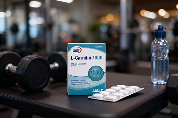 قرص ال کارنیتین 1000 یوروویتال در کنار تجهیزات ورزشی