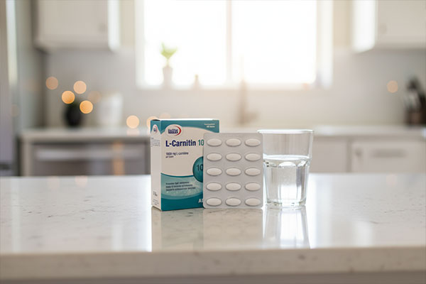 قرص ال کارنیتین یوروویتال 1000 روی پیشخوان آشپزخانه