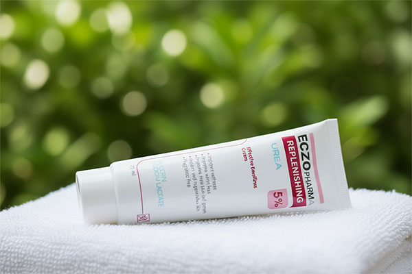 کرم نرم کننده اوره 5 درصد اگزوفارما مای روی حوله سفید