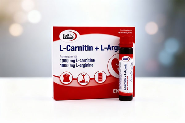 ویال ال کارنیتین و ال آرژنین یوروویتال روی سطح سفید