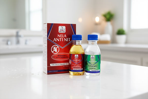 بسته‌بندی شامپو و روغن ضد شپش نلا