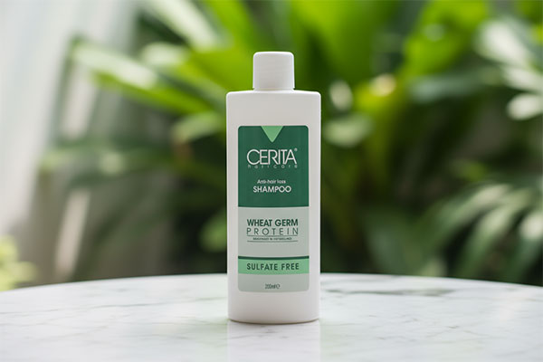 شامپو تقویت کننده جوانه گندم بدون سولفات سریتا روی سطح مرمر سفید