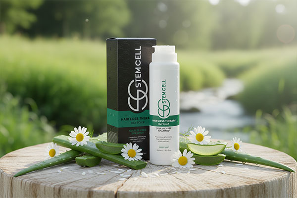 شامپو تقویت کننده موهای چرب استم سل روی میز حمام