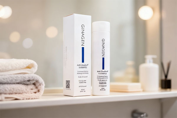 شامپو ضد شوره ژیناژن برای موهای چرب روی قفسه حمام