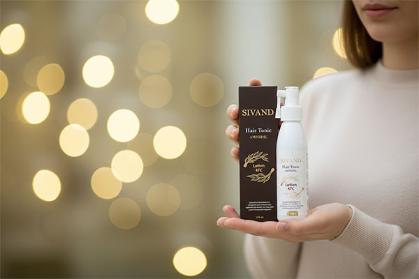 اسپری کردن لوسیون تقویت کننده مو KFC سیوند روی پوست سر