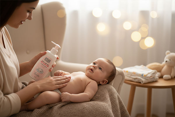 استفاده از لوسیون بدن نوزاد ماما بیبی توسط والدین