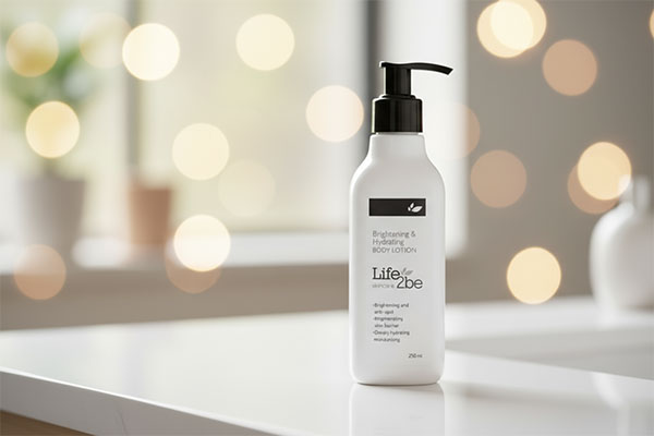 لوسیون روشن کننده بدن لایف توبی روی میز سفید