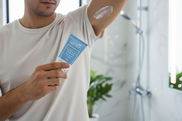 استفاده از کرم ضد تعریق لامینین مردانه توسط یک آقا