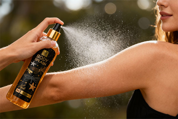 بادی اسپلش هیبی مای در حال اسپری شدن روی پوست