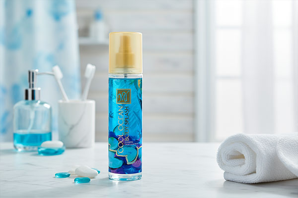 بادی اسپلش مای آبی روی پیشخوان حمام