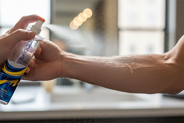 اسپری کردن بادی میست خنک روی پوست