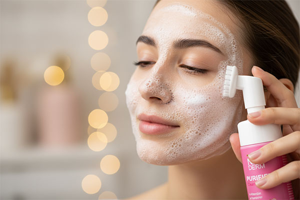 فوم شستشوی صورت پیوریفایر نئودرم در حال استفاده روی پوست