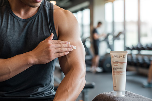 استفاده از کرم ضد ترک پریم توسط بدنساز