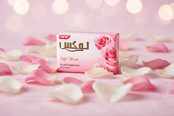 صابون گل رز لوکس با گلبرگ‌های رز روی سطح صورتی