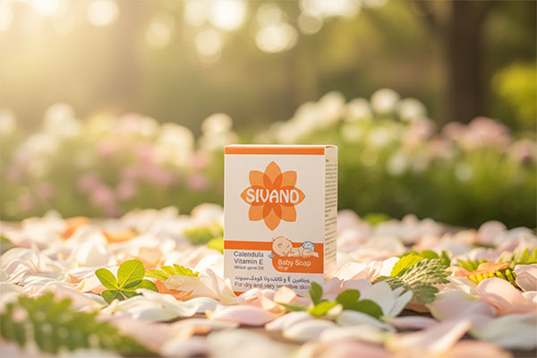 صابون کالاندولا سیوند در کنار گلبرگ‌های طبیعی