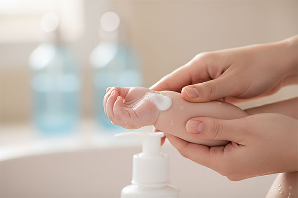 استفاده از پن مایع صورت و بدن کودک سیوند برای پوست لطیف کودک