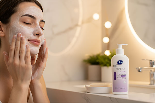 شستشوی صورت با شوینده غیر صابونی روشن کننده پوست svi