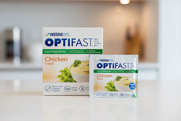 بسته‌بندی پودر سوپ مرغ اپتی فست برای رژیم VLCD