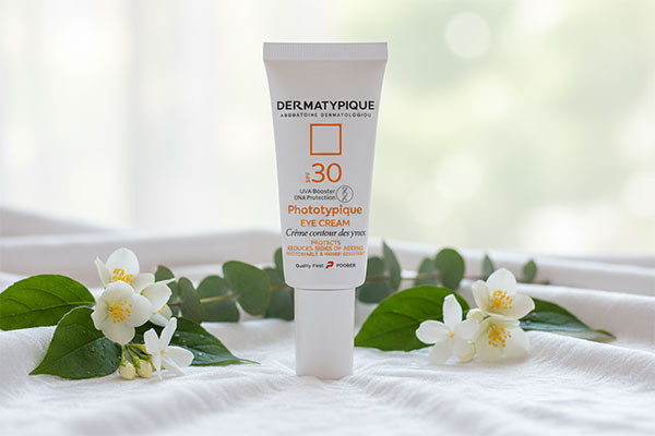 ضد آفتاب دور چشم فتوتیپیک درماتیپیک روی سطح سفید