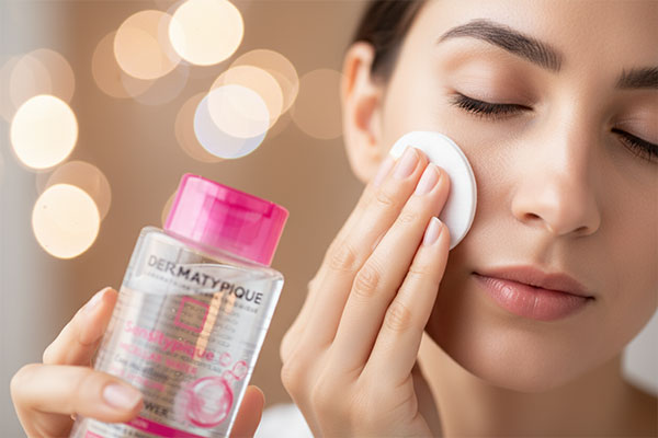 استفاده از میسلار واتر پوست حساس درماتیپیک با پد پنبهای