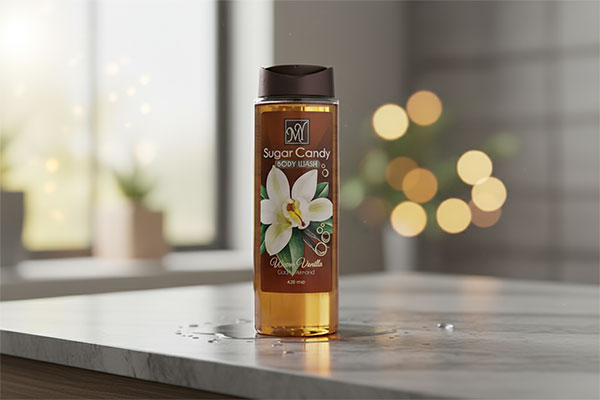 شامپو بدن شوگر کندی مای روی پیشخوان حمام