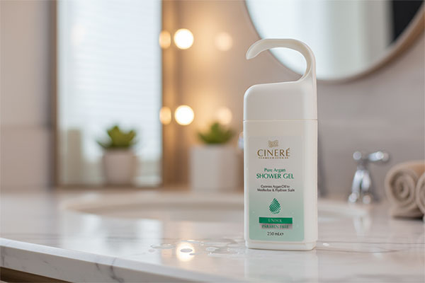 شامپو بدن آرگان سینره روی پیشخوان حمام