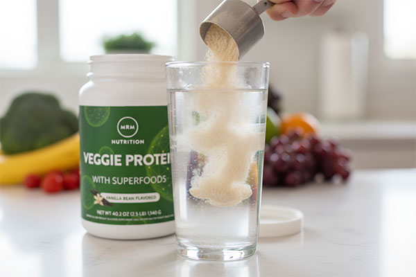 مخلوط کردن پودر وجی پروتئین ام آر ام با آب