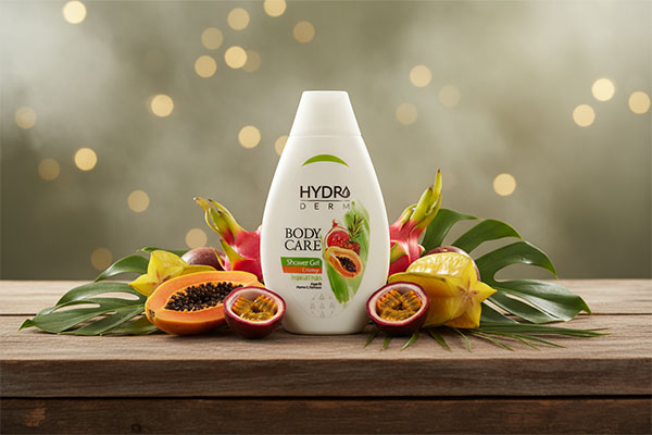 شامپو بدن کرمی استوایی هیدرودرم در حمام با تم استوایی