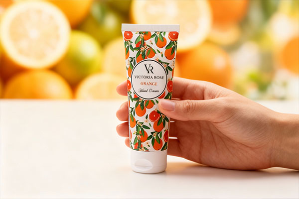 کرم دست پرتقال ویکتوریا رز در دست