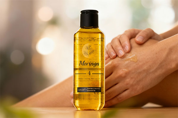 ماساژ روغن آرامبخش پوست ۴ مورینگا روی پوست