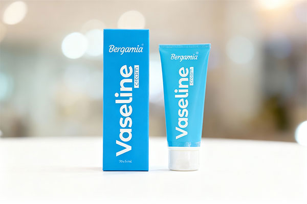 کرم وازلین دست و صورت برگامیا روی سطح سفید