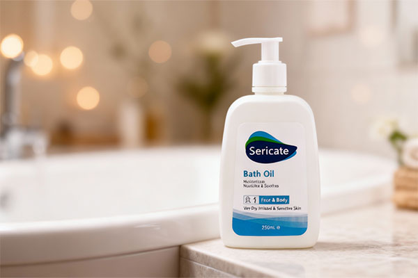 ریختن روغن حمام صورت و بدن سری کیت در وان حمام