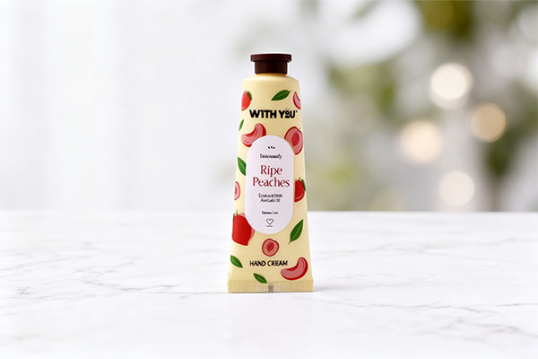 کرم مرطوب کننده دست هلو و آووکادو ویت یو روی سطح مرمر سفید