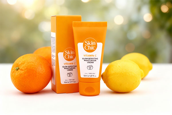 کرم مرطوب کننده ویتامین سی اسکین شیک کنار مرکبات تازه