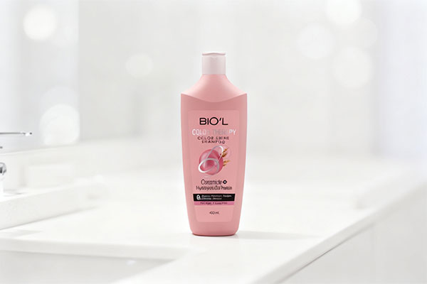 شامپو موهای رنگ شده کالر تراپی بیول روی پیشخوان حمام