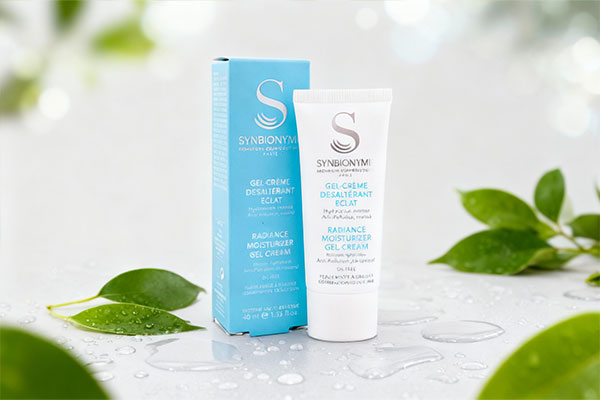 ژل کرم آبرسان سین بیونیم پوست چرب با قطرات آب و برگ‌های سبز