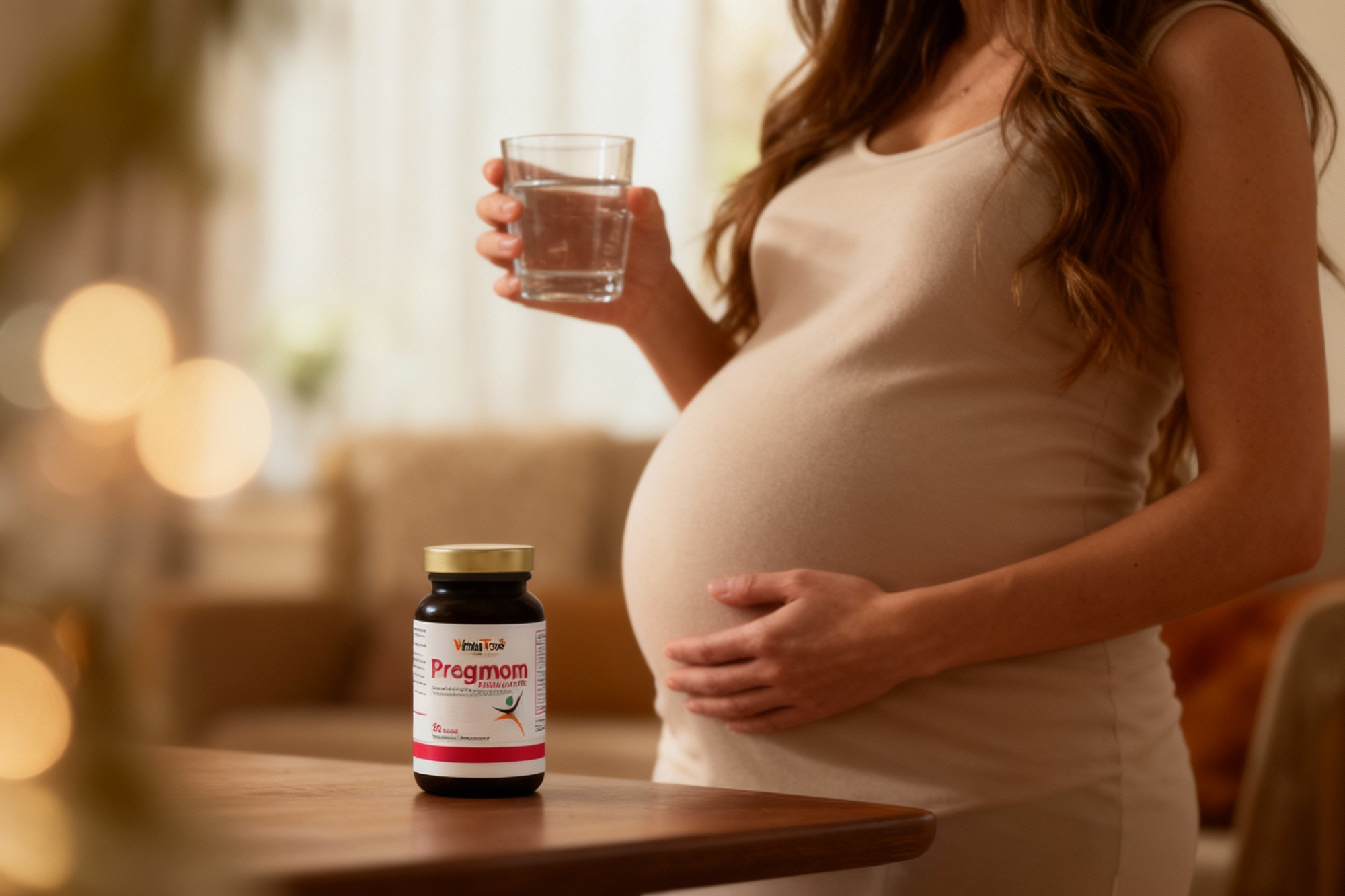 pregnant woman with prenatal supplement
