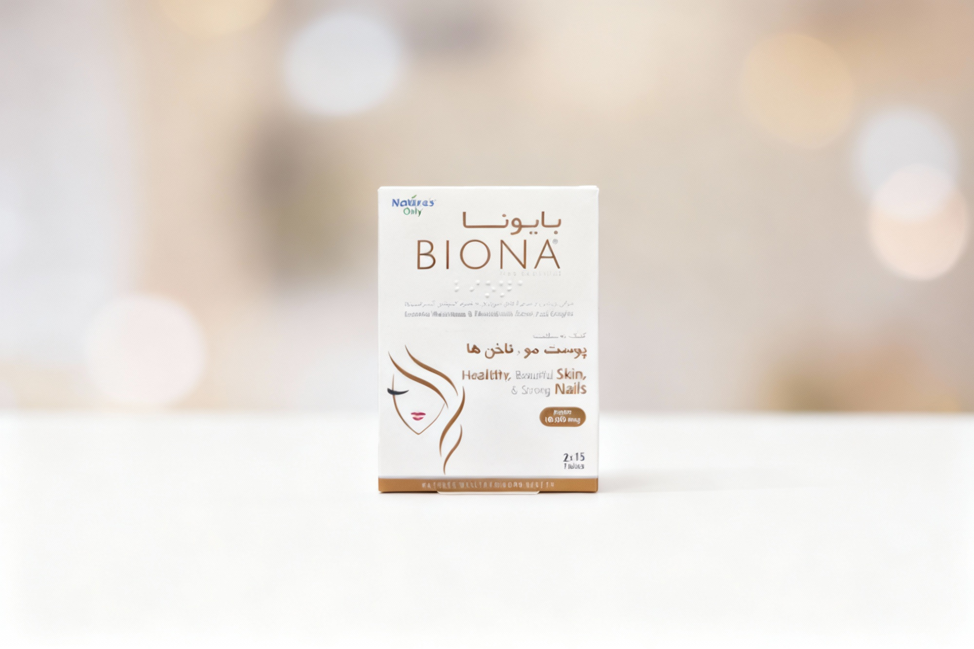 بسته‌بندی قرص بایونا نیچرز اونلی برای تقویت پوست و مو