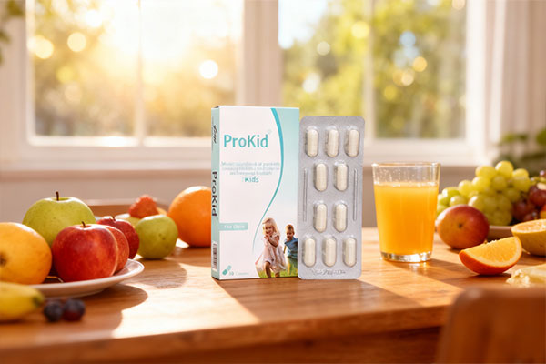 کپسول پروکید در کنار میوه‌ها و آبمیوه